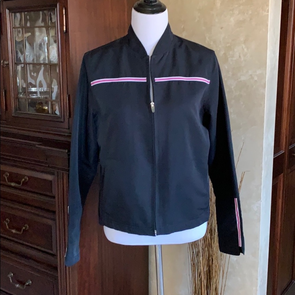 TekGear black windbreaker jacket; pink grosgrain